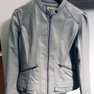 Spring Moto Jacket Faux Leather Size S Gray Beige